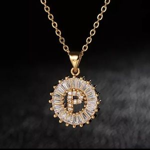 Gold Initial Crystal Sparkly Pendant Necklace A-Z